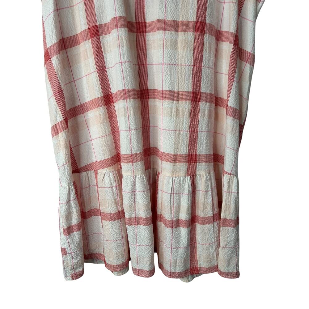 Loft Gauzy Picnic Dress XL Red White Plaid Flutter Sleeves Ruffle Hem No Belt - Picture 3 of 11